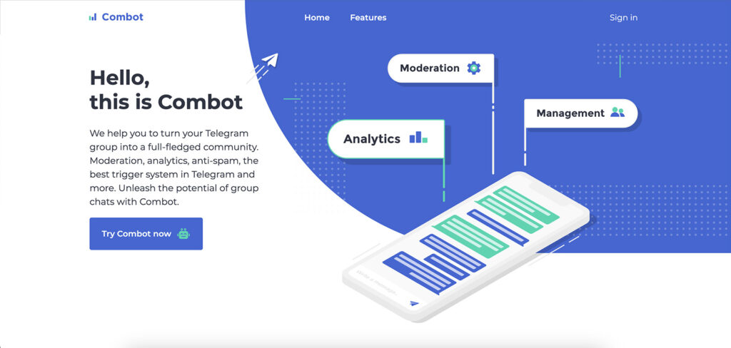 Combot - это бот, который помогает анализировать активность в чатах и каналах. Он предоставляет информацию о самых активных участниках, количестве сообщений и взаимодействиях.