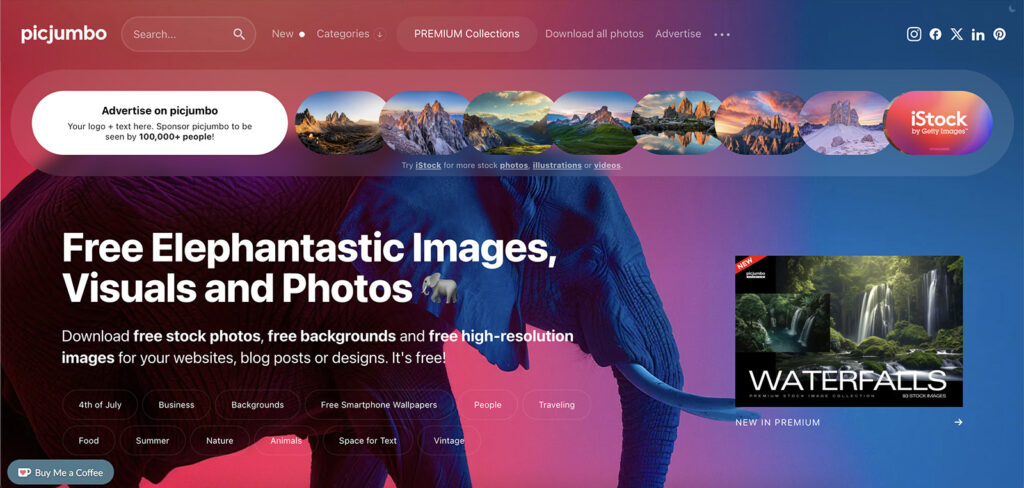 Picjumbo – это бесплатный фотосток, который предлагает широкий выбор качественных изображений для коммерческого и личного использования
