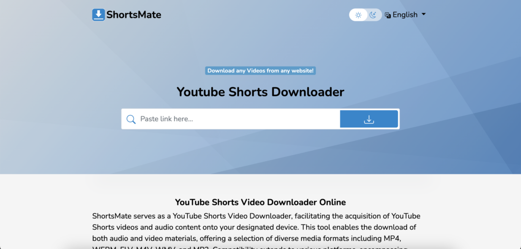 Shortsmate.com - это простой и удобный веб-сервис, предназначенный для загрузки коротких видеороликов с YouTube в высоком качестве